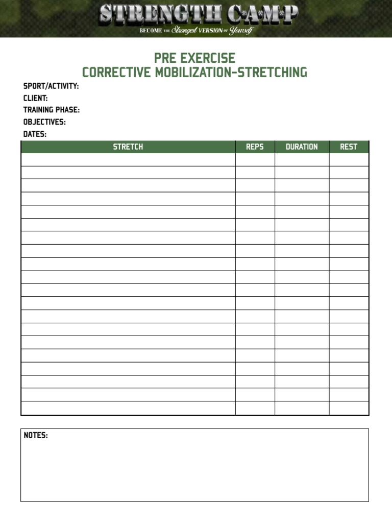 Pre Exercise Corrective Mobilization-Stretching: Sport/Activity: Client ...
