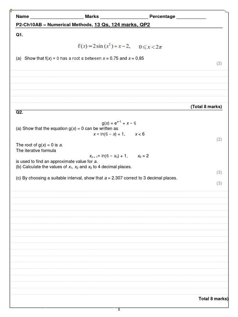 P2 Ch10AB - Numeraical Methods - QP2 | PDF | Significant Figures ...