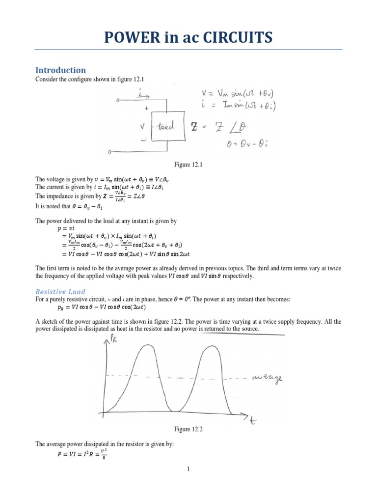 Power in Ac Circuits: Resistive Load | PDF | Ac Power | Force