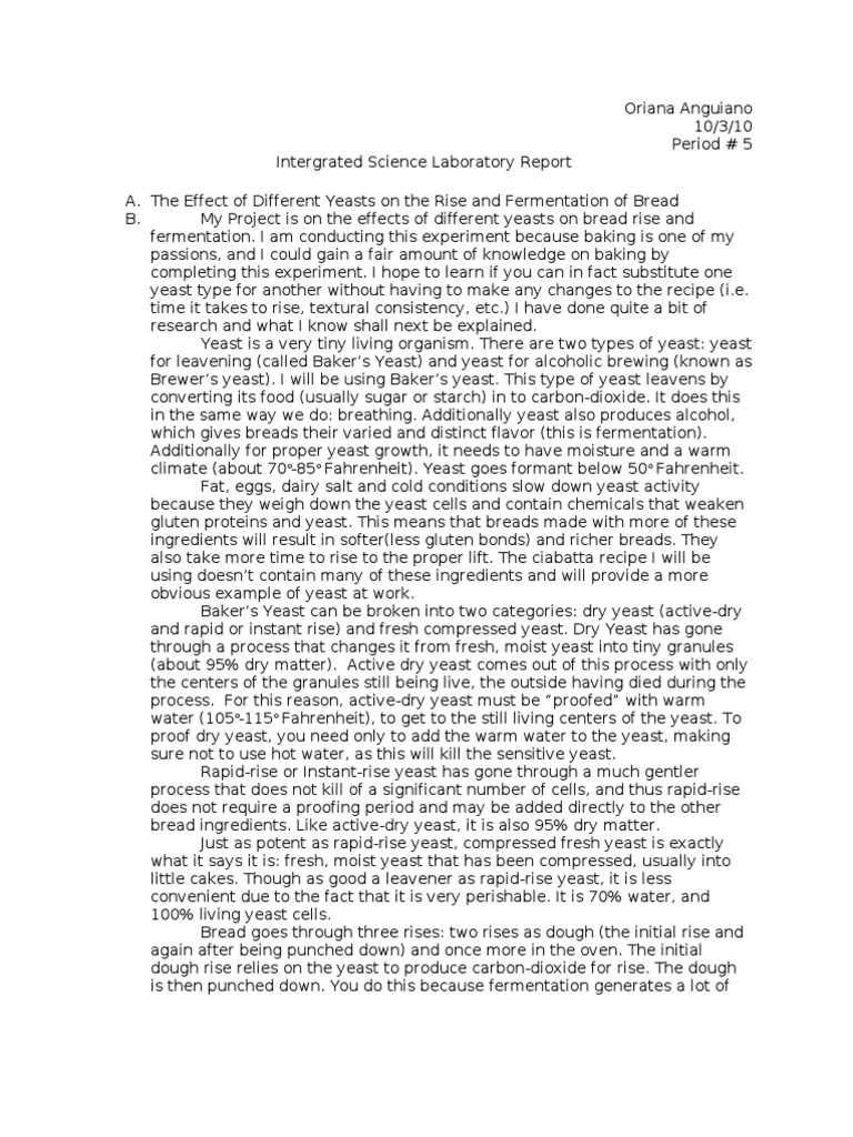 Ciabatta Yeast Lab Report PDF Baker's Yeast Breads