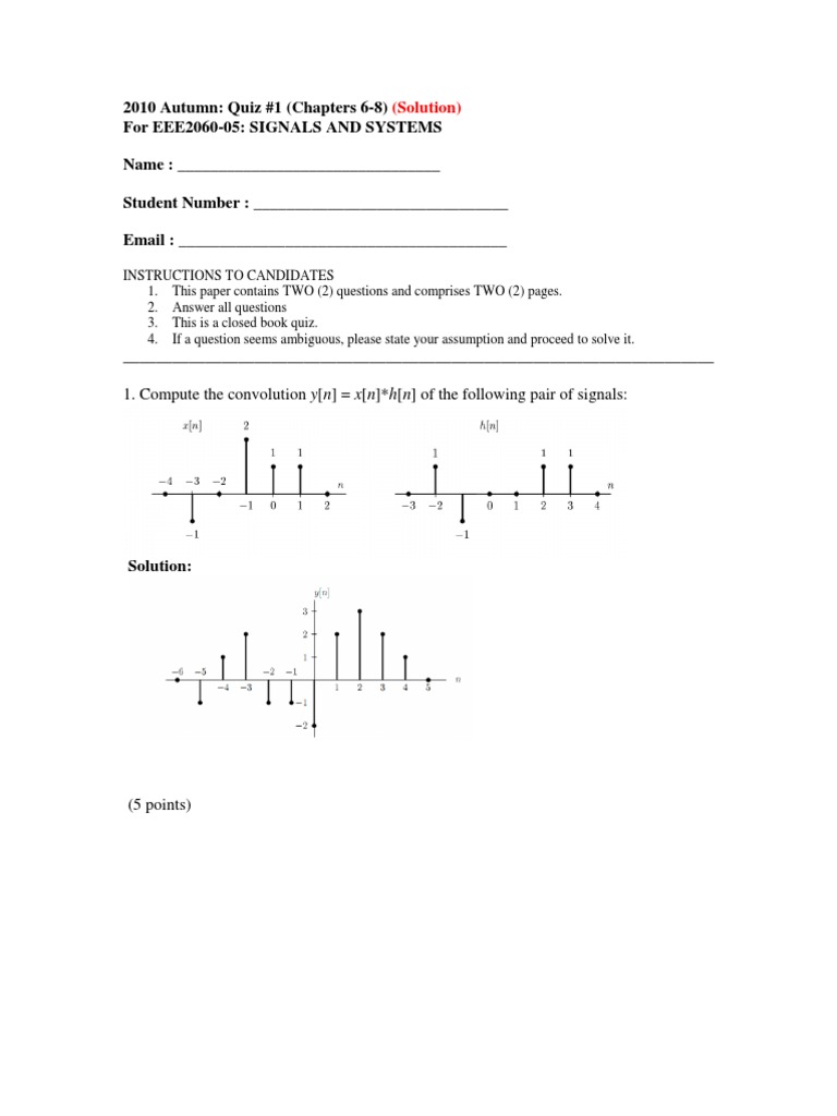 Signals and Systems Quiz Solutions | PDF