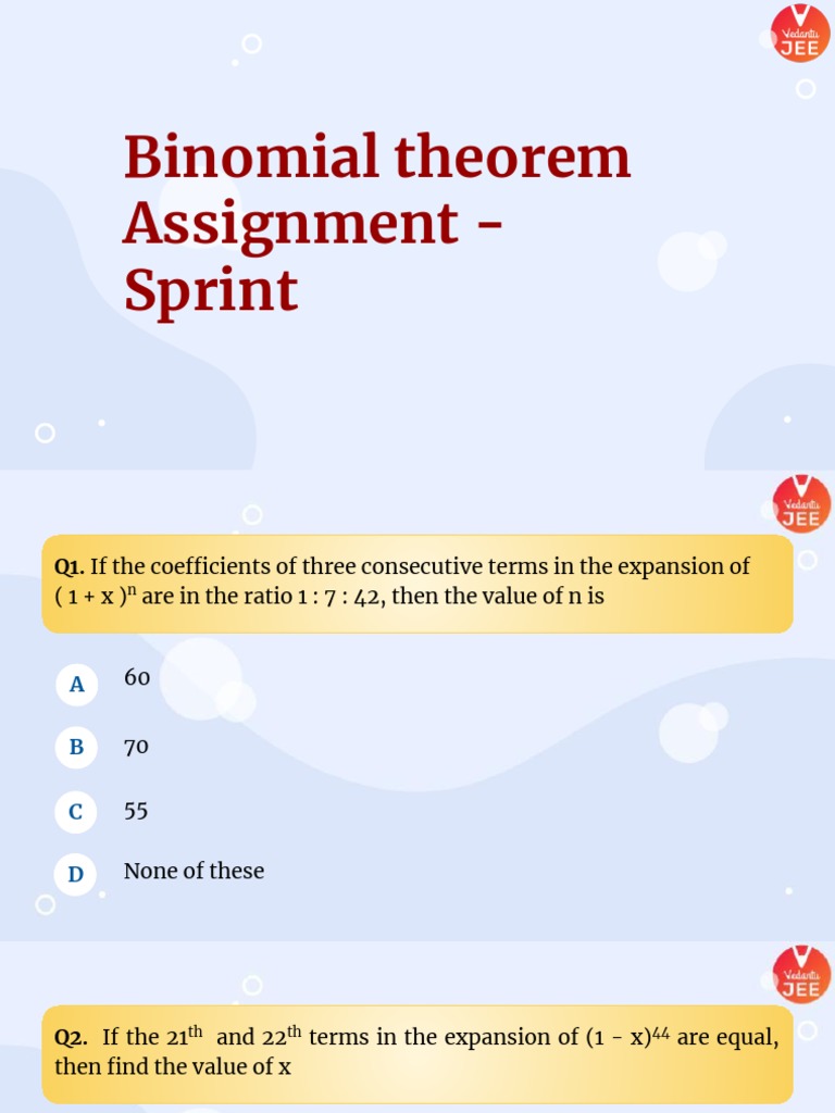 Binomial Theorem Assignment Solutions | PDF | Integer | Summation