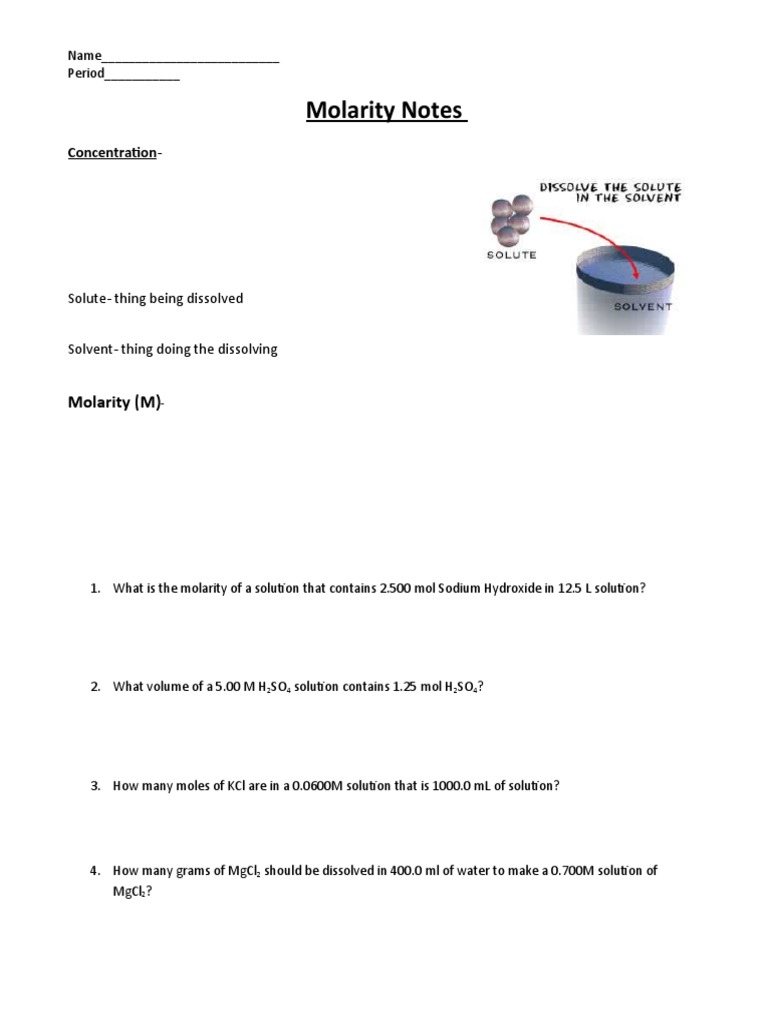 Molarity Notes and Practice Regulars | PDF