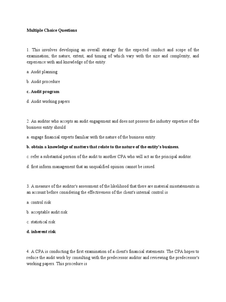 Multiple Choice Questions | PDF | Auditor's Report | Certified Public ...