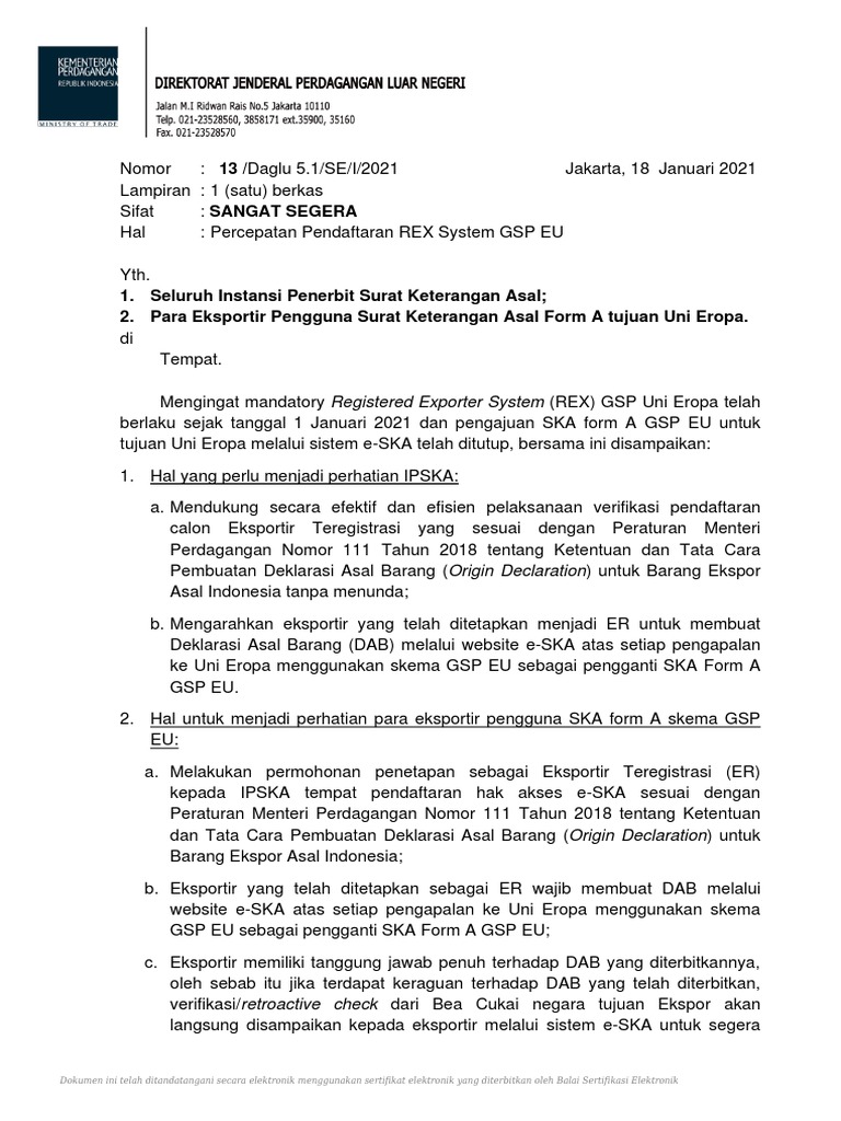 Percepatan Pendaftaran REX GSP EU | PDF | Komputer | Teknologi & Rekayasa