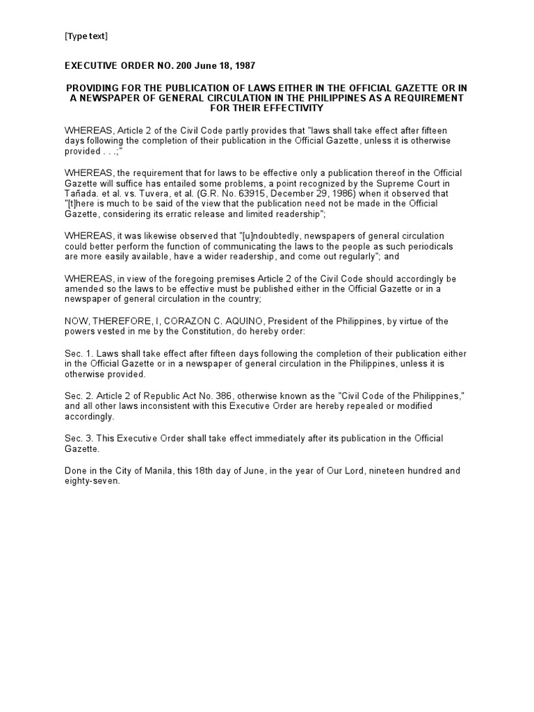 Executive Order No 200 PDF