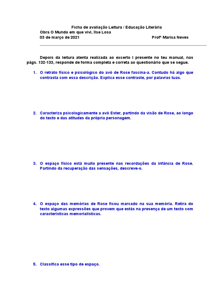 O mundo em que vivi interpreta o da leitura do excerto i pdf