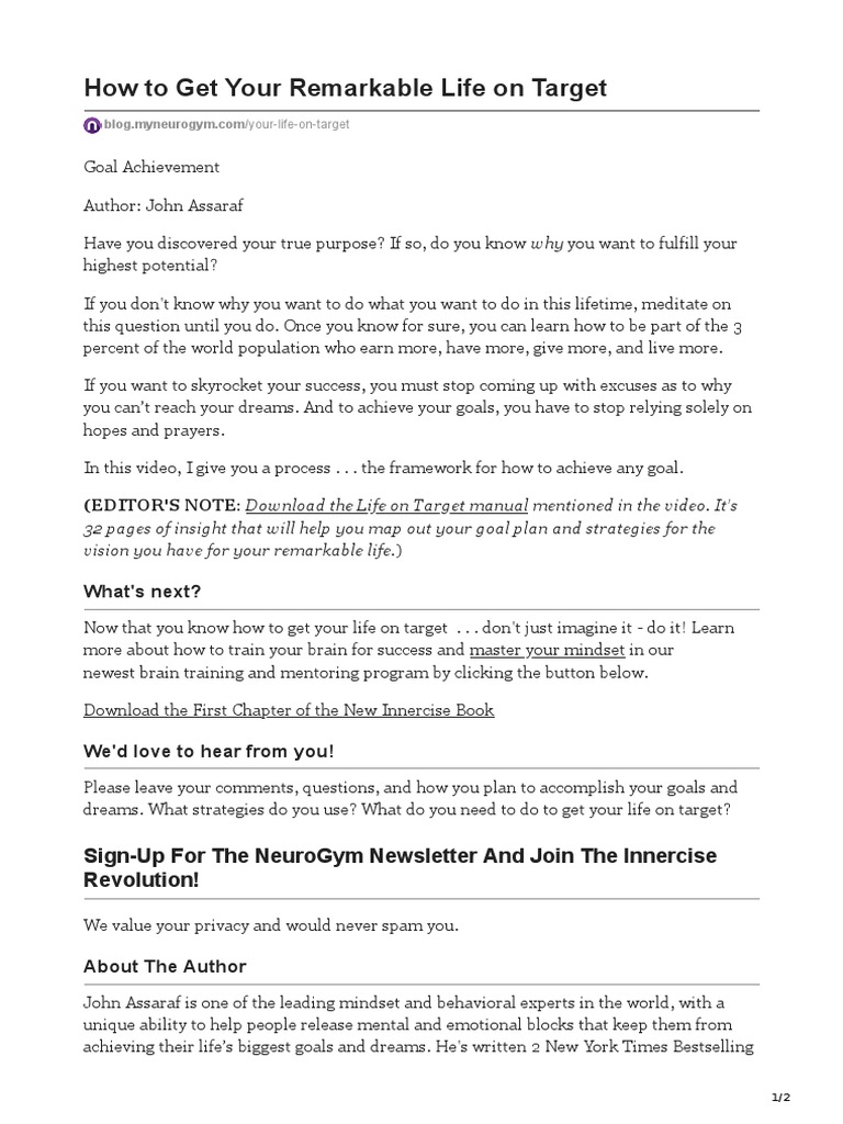 How To Get Your Remarkable Life On Target PDF