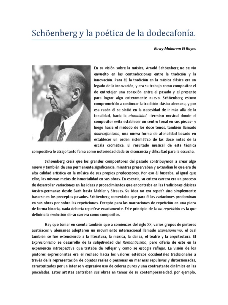 hogar Desgracia Acompañar Rawy Makarem - Schoenberg y La Poética de La Dodecafonía | PDF |  Expresionismo | Armonía