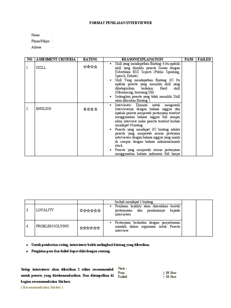 Format Penilaian Interviewer | PDF