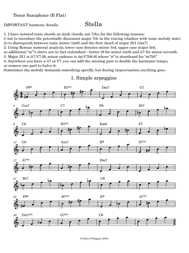 Simple Arpeggios Tenor Saxophone (B Flat) PDF Harmony Chord (Music)