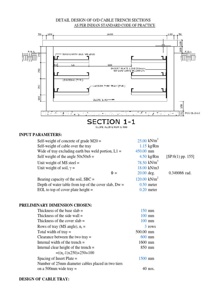Cable Trench Design Details | PDF | Bending | Stress (Mechanics)