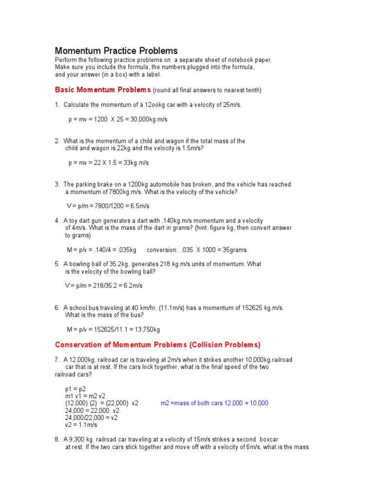 Momentum Practice Problems Answers | PDF | Momentum | Applied And ...