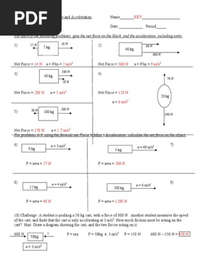 Net - Force - and - Acceleration - Practice - Worksheet KEY 4 | PDF | Force  | Mass