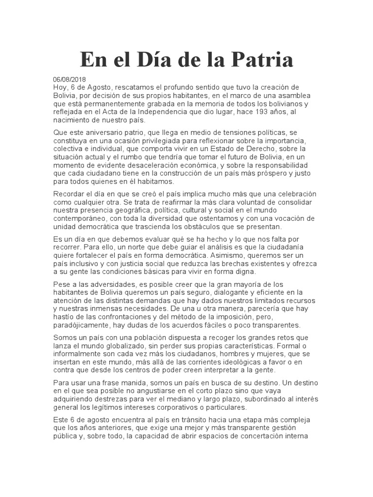En El Día de La Patria | PDF | Bolivia | Democracia