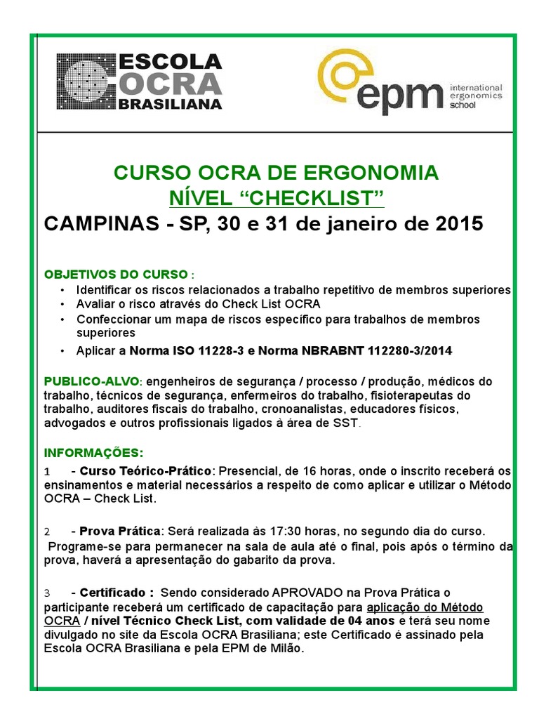 Curso Check List Ocra | PDF | Business | Computação e Tecnologia da ...