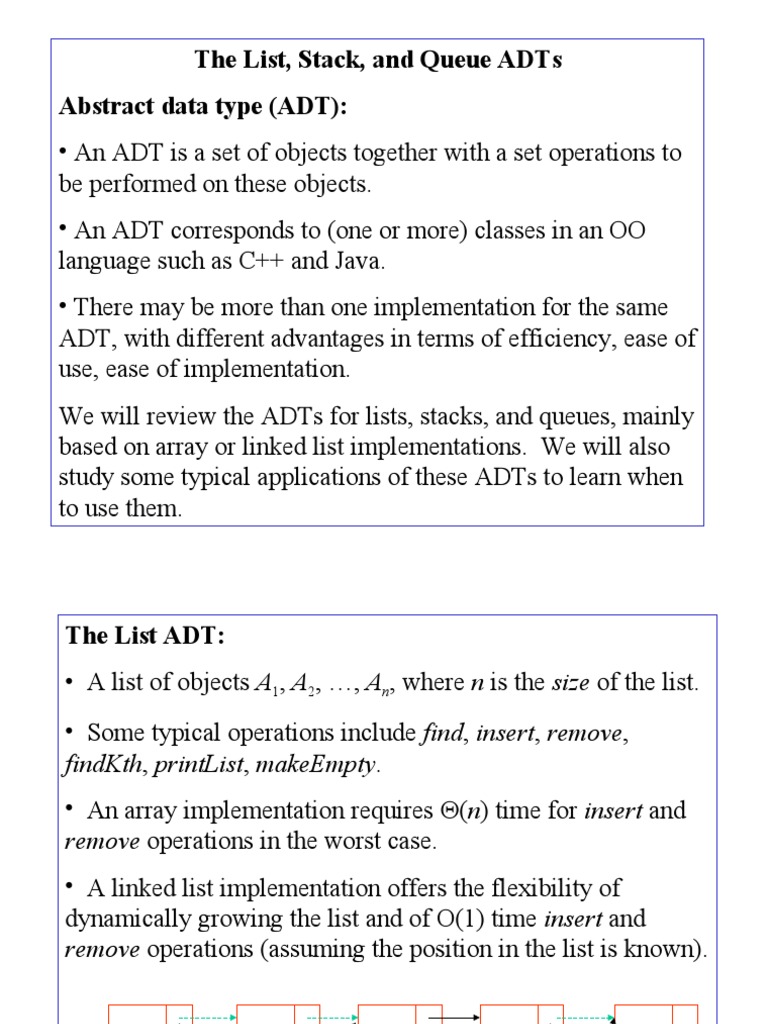 The List, Stack, and Queue Adts Abstract Data Type (Adt) | PDF | Queue ...