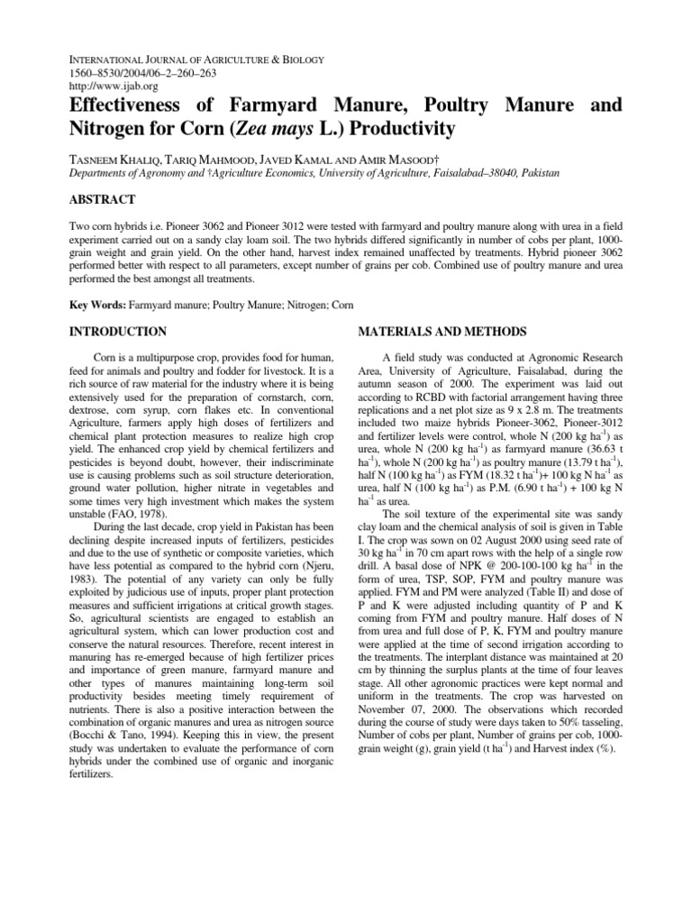 Effectiveness of Farmyard Manure, Poultry Manure and | PDF | Manure | Maize