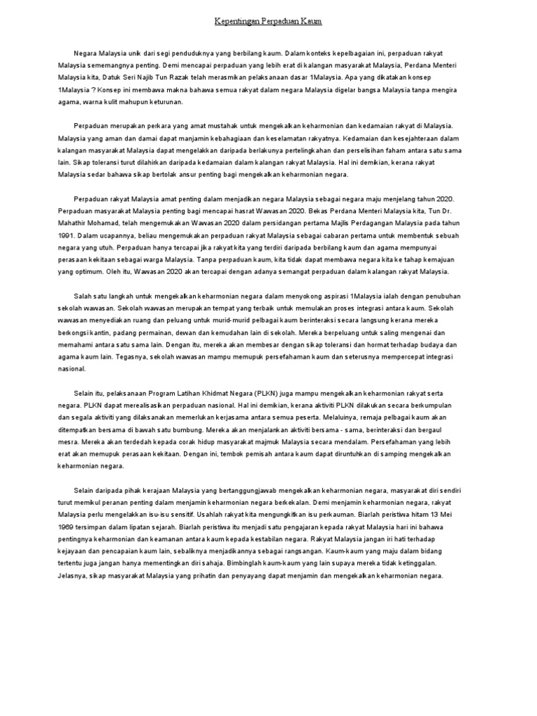 Kepentingan Perpaduan Kaum Pdf