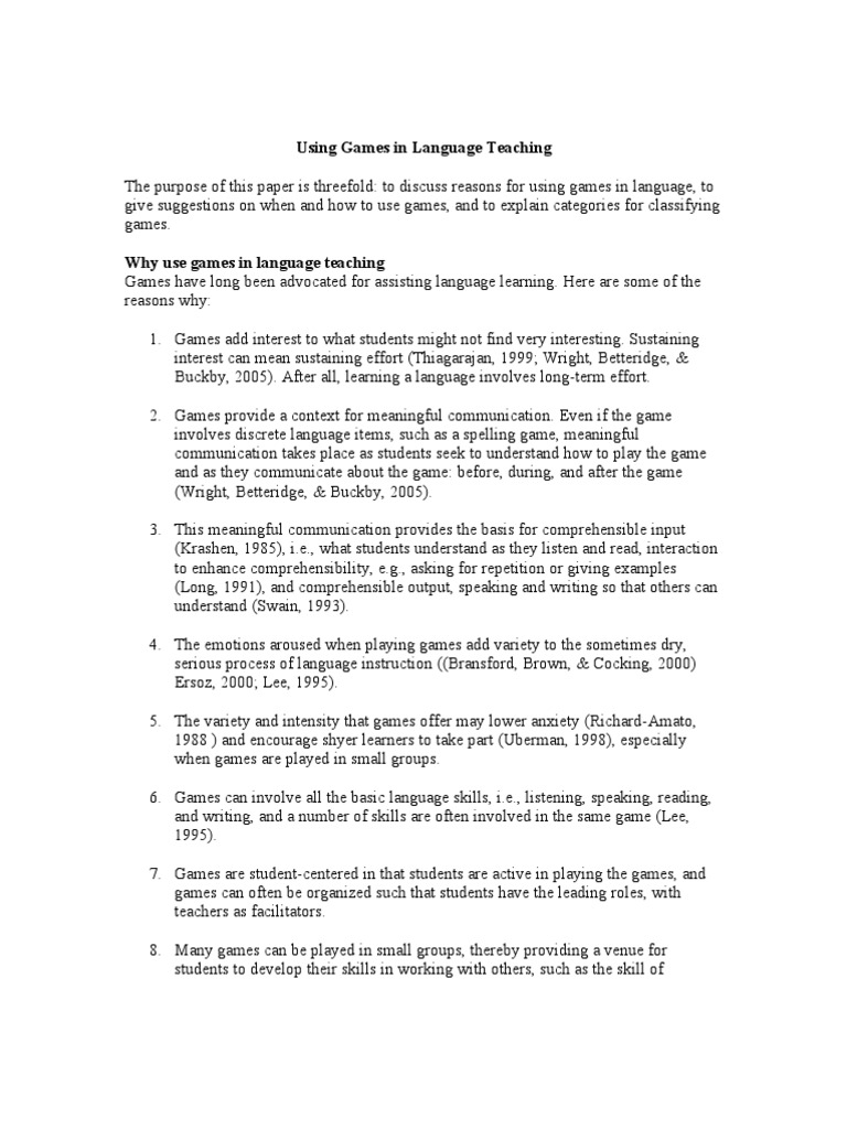 Using Games for Language Learning | PDF