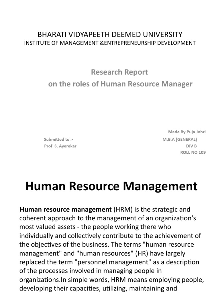 Roles of Human Resource Managers | PDF | Human Resource Management ...