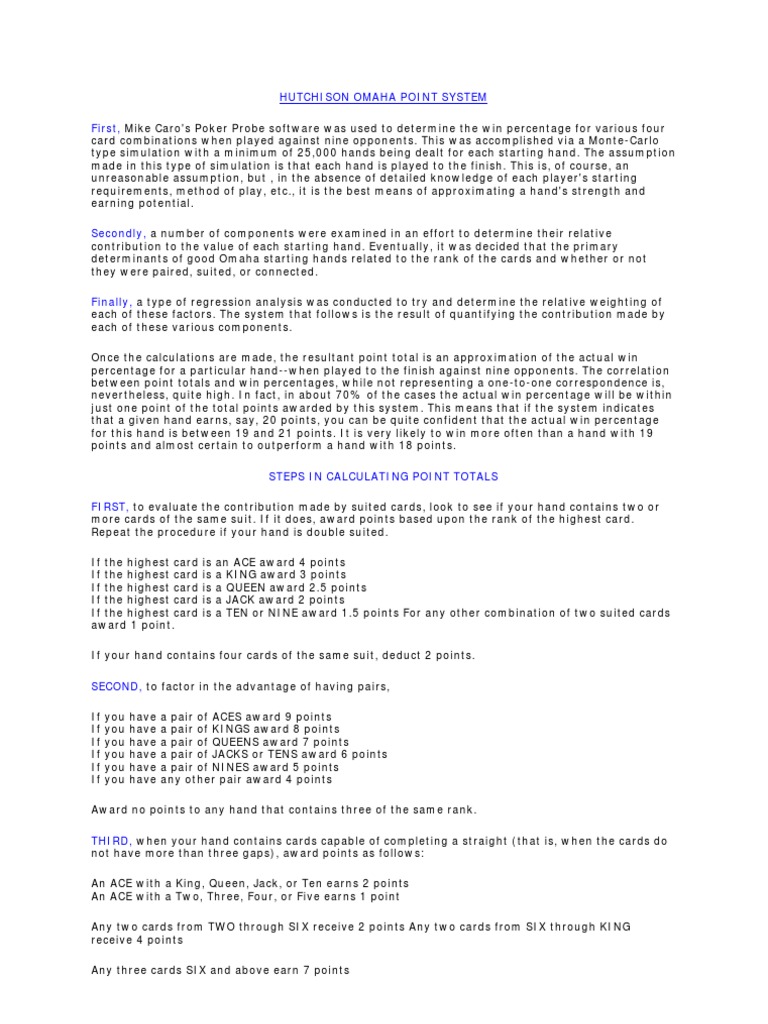 Edward Hutchison Hutchinson Omaha Point System PDF Poker Insurance