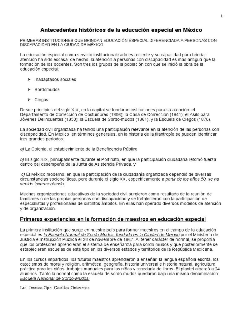 Antecedentes históricos de la educación especial en México