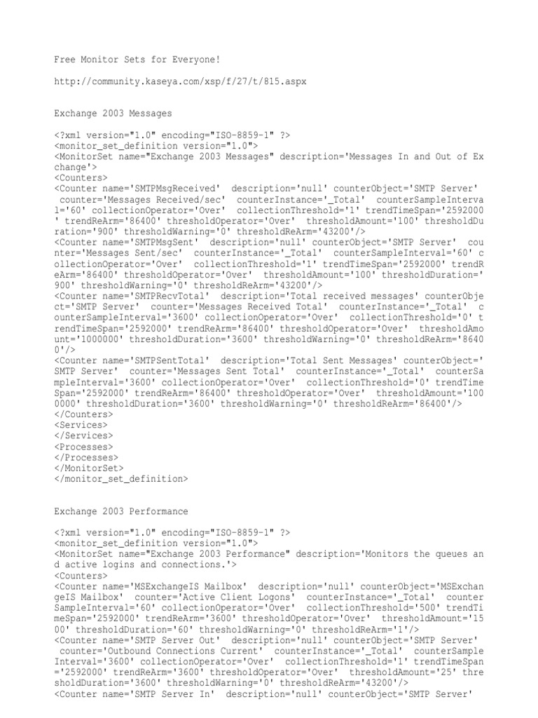 Kaseya Monitor Sets PDF Microsoft Exchange Server Microsoft Sql