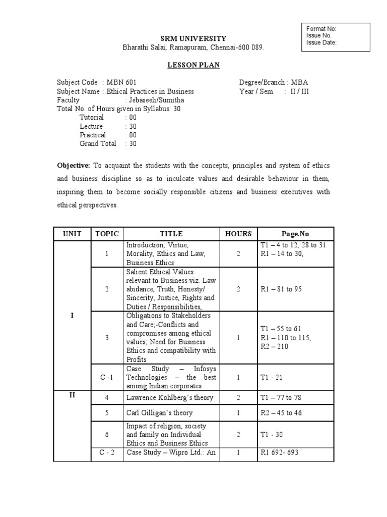 Ethics lesson Plan | Business Ethics | Value (Ethics)