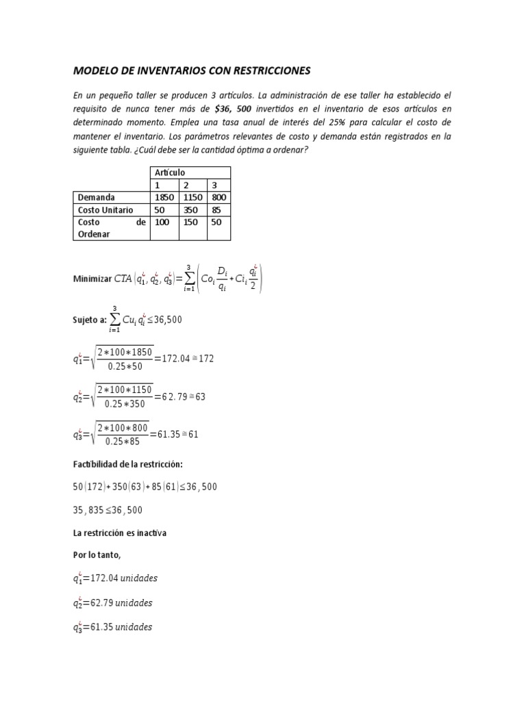 Modelo de Inventarios Con Restricciones | PDF | Inventario | Contabilidad  financiera