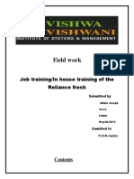 Field Work: Job Training/in House Training of The Reliance Fresh