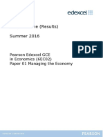 Mark Scheme (Results) Summer 2016: Pearson Edexcel GCE in Economics (6EC02) Paper 01 Managing The Economy