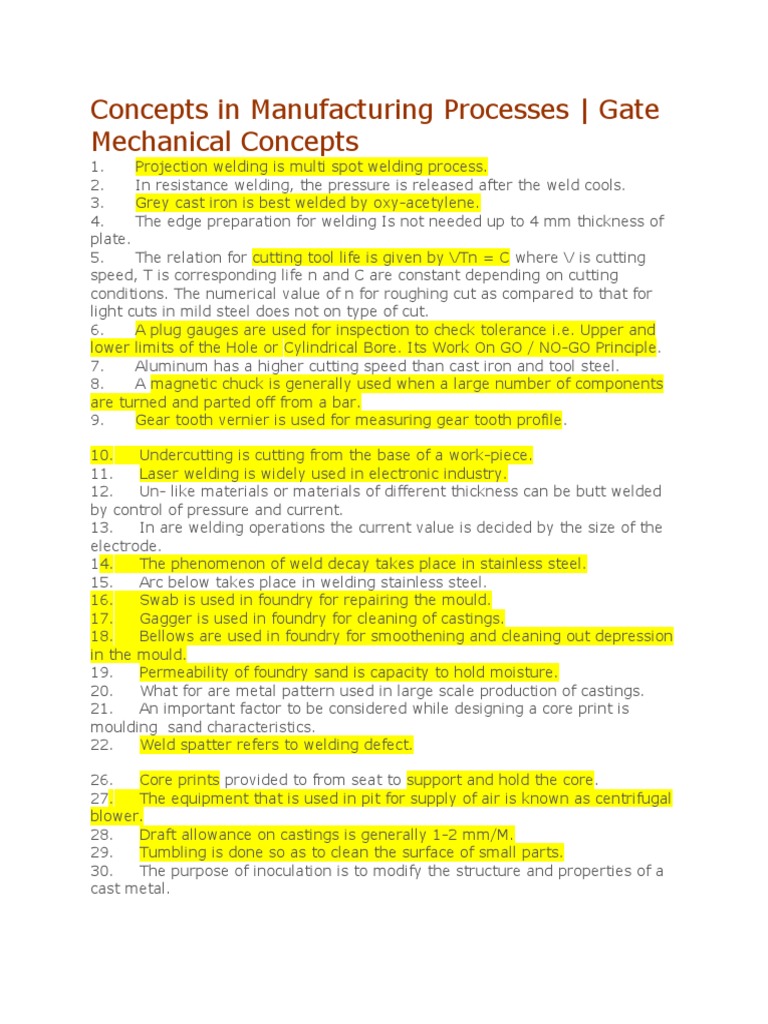 Key Manufacturing Process Concepts | PDF | Casting (Metalworking) | Foundry