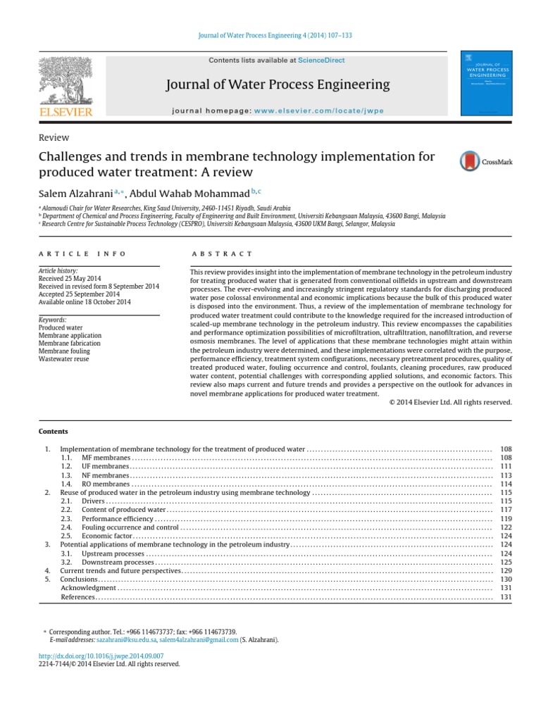 Journal of Water Process Engineering: Salem Alzahrani, Abdul Wahab ...