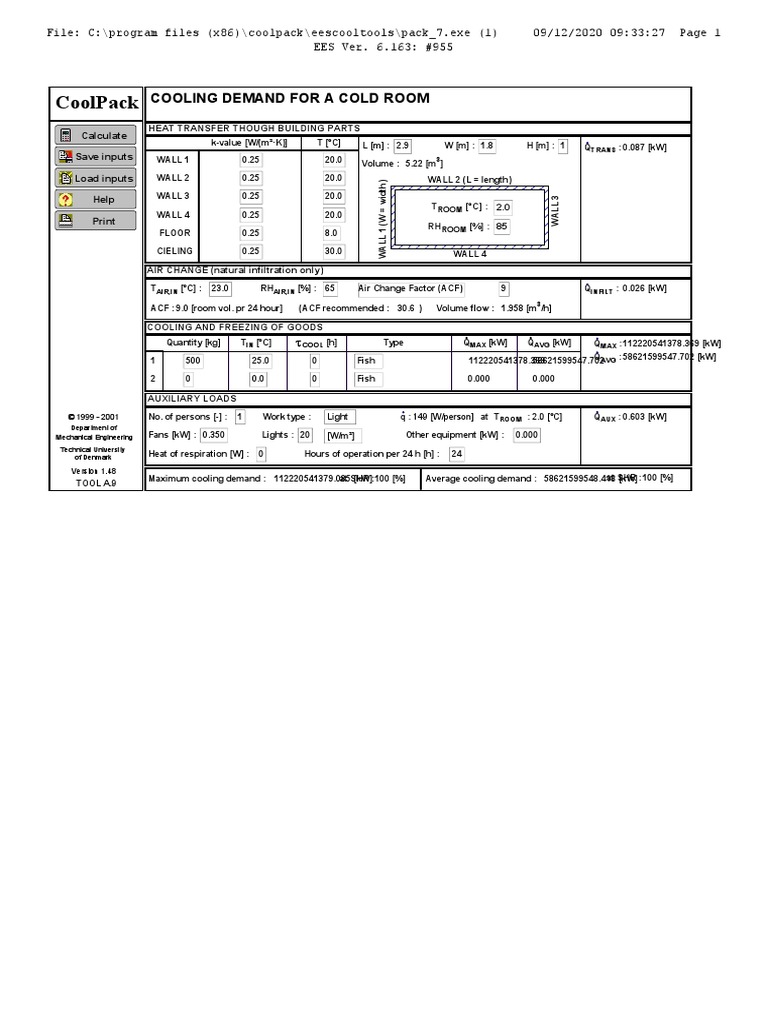 Coolpack: Cooling Demand For A Cold Room | PDF | Technology & Engineering