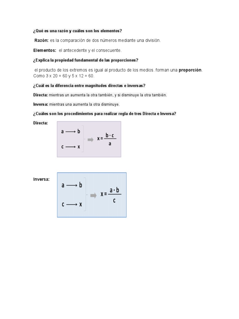 Elementos y propiedades de una razón | PDF