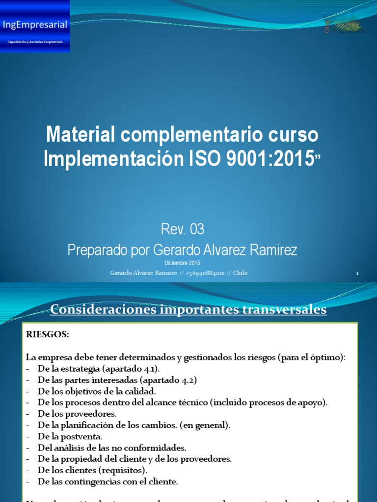 Material Complementario Curso Implementacion Norma ISO 9001 Rev 3 | PDF ...