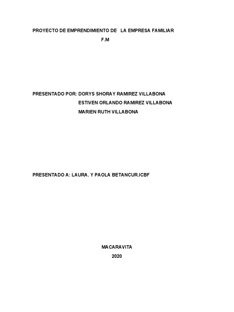 Proyecto de Emprendimiento de La Empresa Familiar | PDF | Iniciativa ...