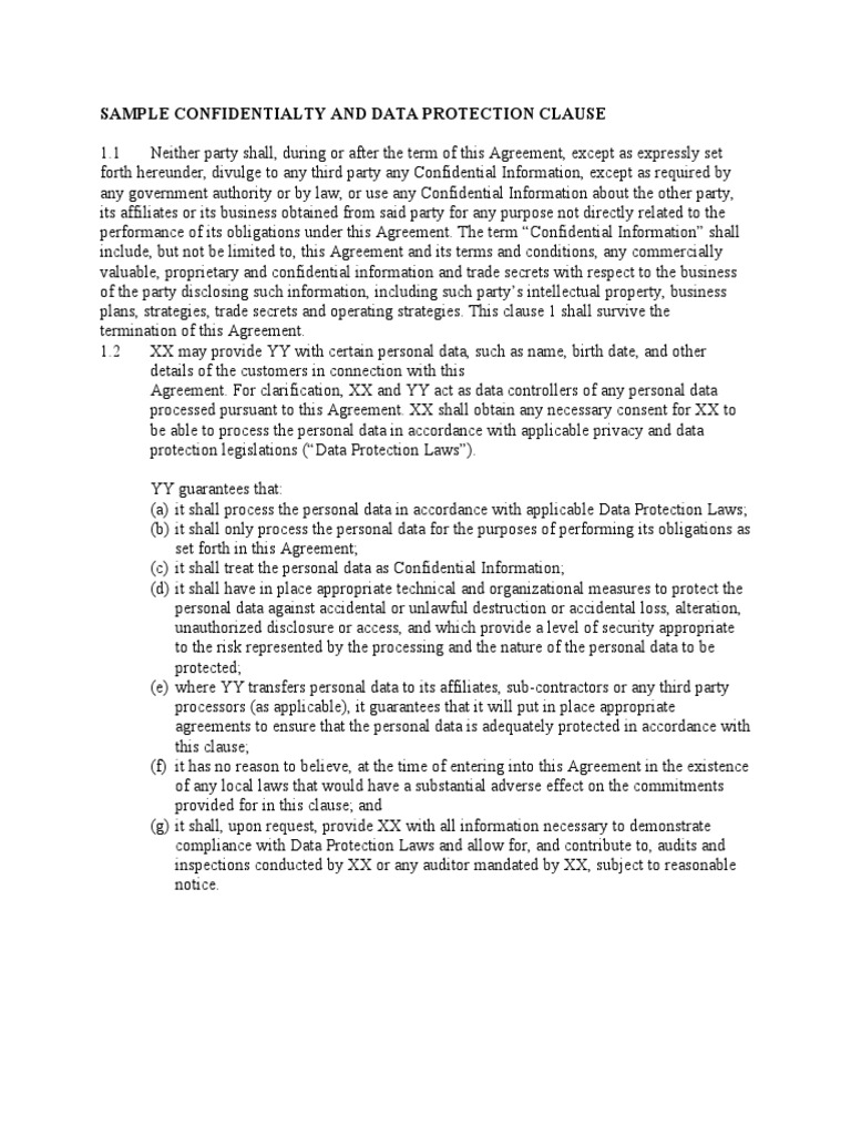 Sample Confidentiality and Data Protection Clause | PDF | Information ...