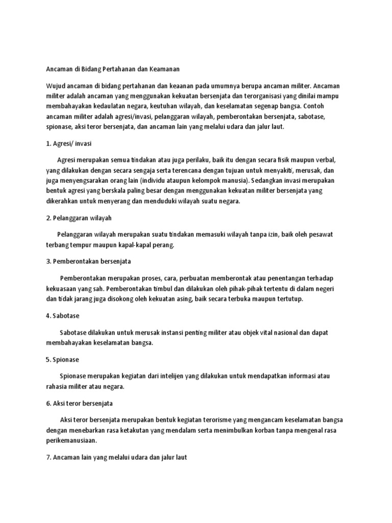 Ancaman Di Bidang Pertahanan Dan Keamanan PDF