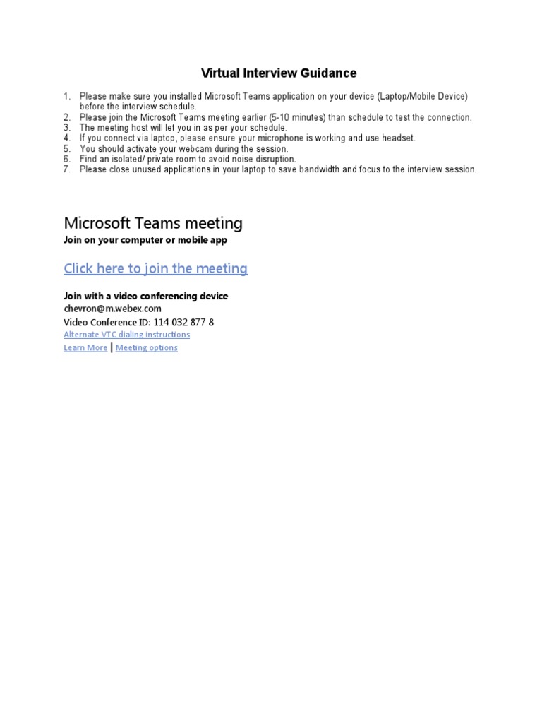 Ms. Teams Meeting Link - Virtual Interview Guidance - 16 Feb 2021 | PDF