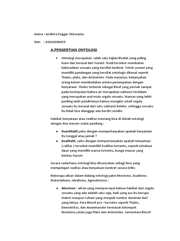 Aliran Ontologi Pdf