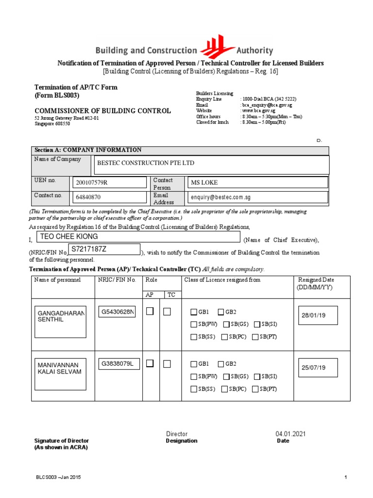 (Building Control (Licensing of Builders) Regulations Reg. 16) PDF