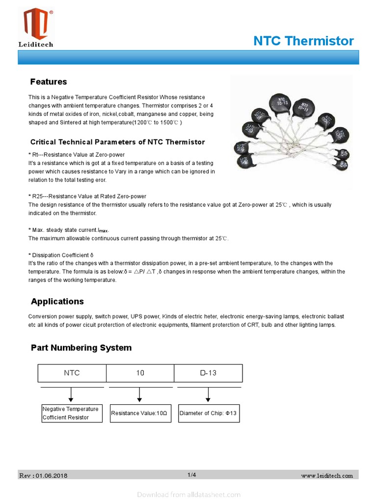 NTC Thermistor: Features | PDF | Electrical Resistance And Conductance ...