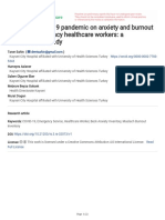 Effect of COVID-19 Pandemic On Anxiety and Burnout Levels in Emergency Healthcare Workers: A Questionnaire Study