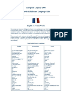 European Odyssey 2006 Survival Skills and Language Aids: English To French Words