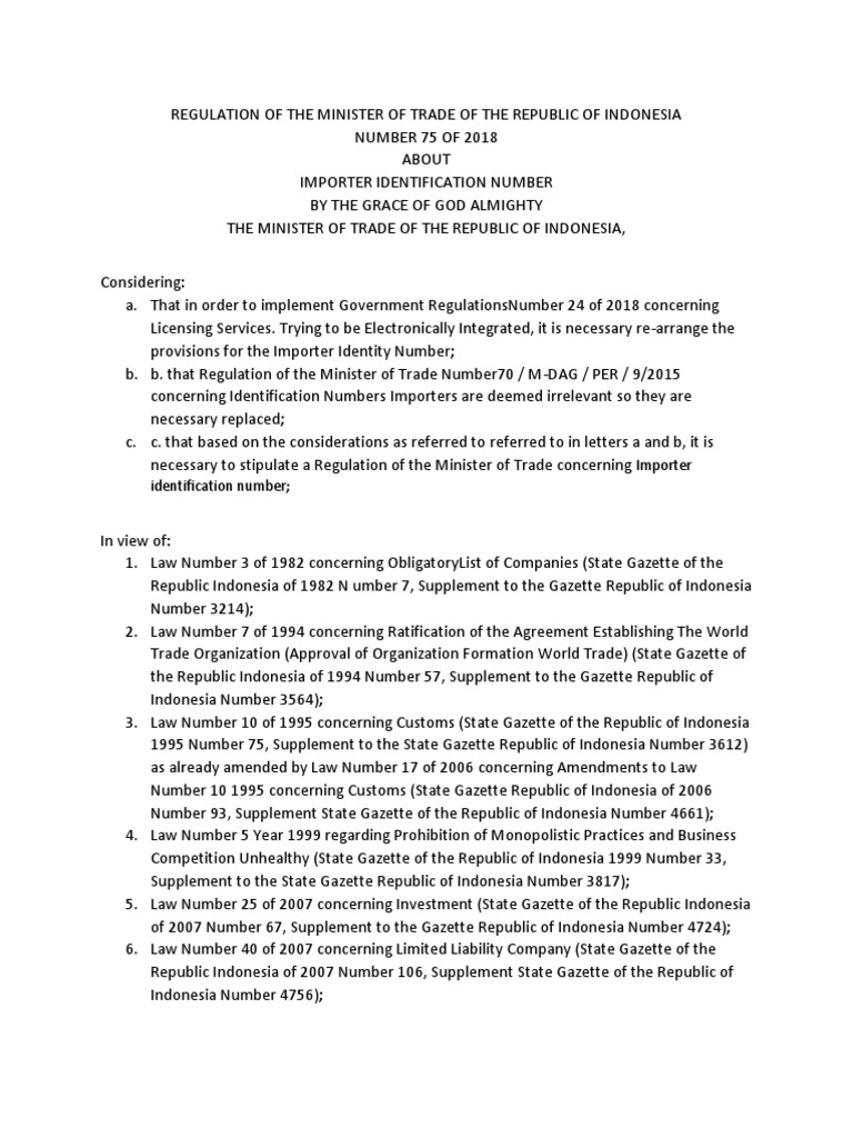 Regulation Of The Minister Of Trade Of The Republic Of Indonesia Pdf