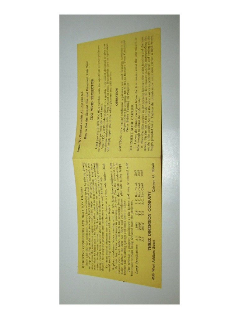 Bell & Howell TDC Vivid Slide Projector Instructions PDF