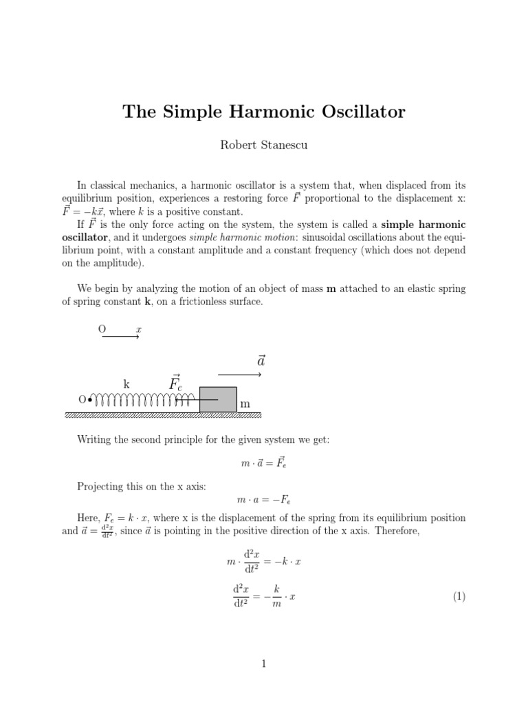 THe Simple Harmonic Oscillator PDF Theoretical Physics Physics