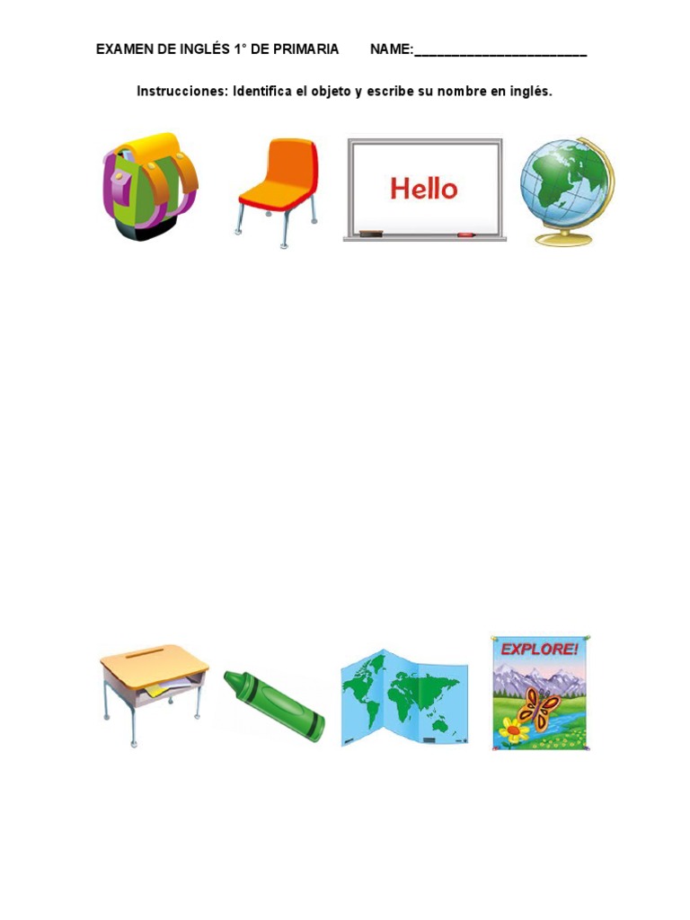 Examen de Ingles 1° PRIMARIA | PDF